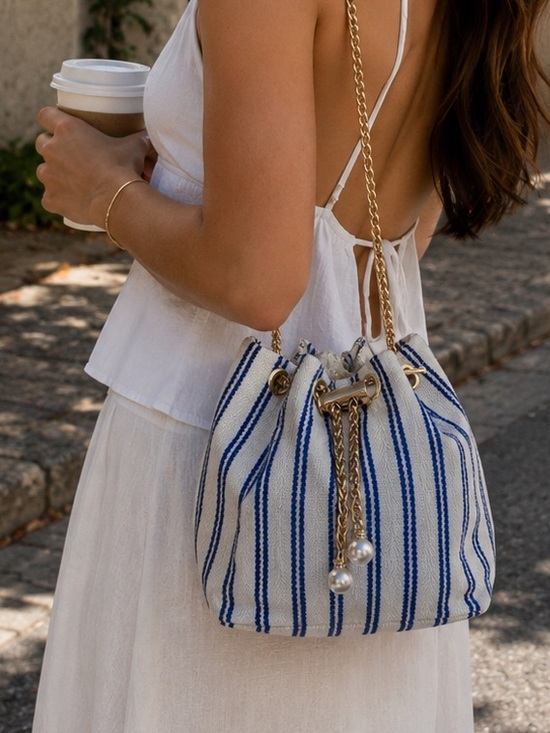 Handbags - Striped Blue and White Women's Bag